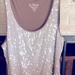 Brown and white sequin tank top
